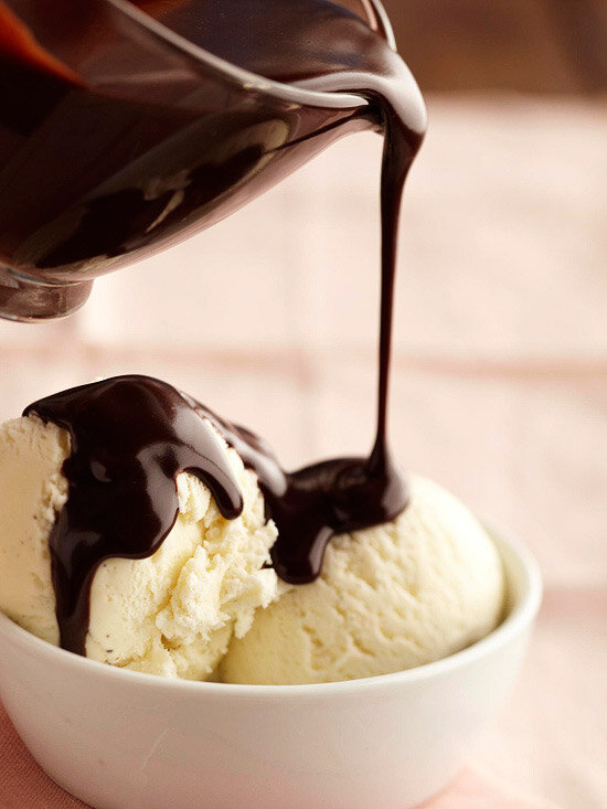 Vanilla ice cream with hot fudge